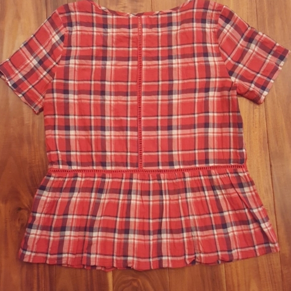 ⭐️4/25 Anthropologie Plaid Red Blouse Size Small Maeve Short Sleeve - Picture 4 of 8